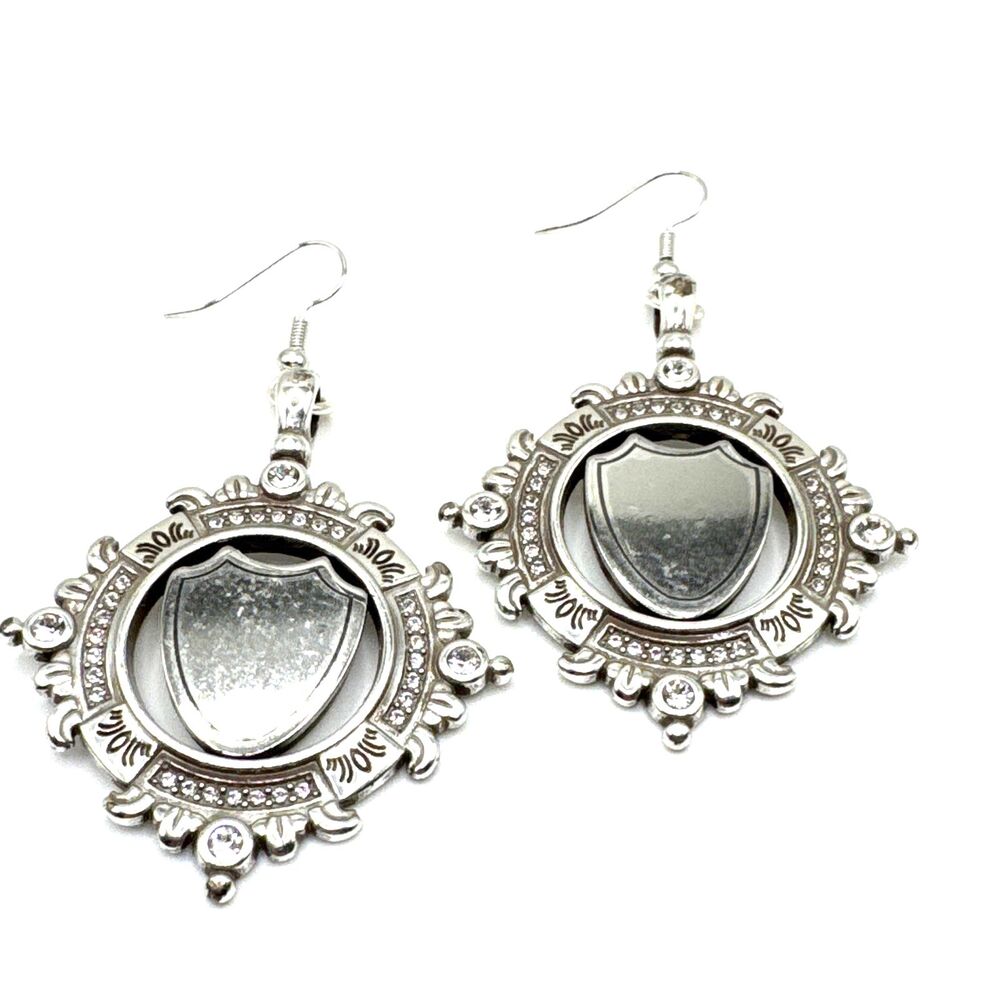 Brighton Medaille Royal Crest Large Heavy Custom Silver Earrings